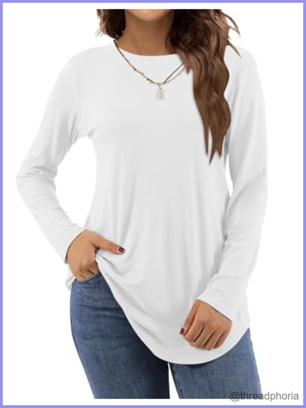 Women's Long Sleeve Tunic Top Loose Flowy Curved Hem for Leggings